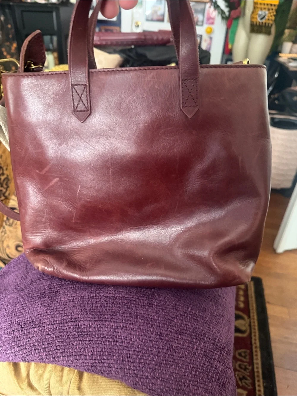 Madewell Men's Messenger Bag in Deep Burgundy with Cream Strap Accent